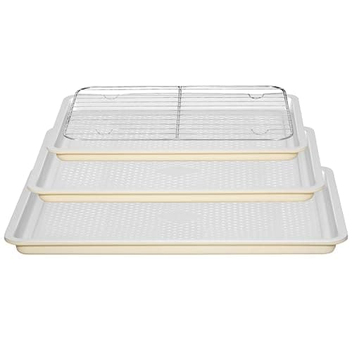 Ymiton Nonstick Ceramic Baking Sheet With Rack, 3-Pack Half/Jelly Roll/Quarter Sheet Pan, Non-Toxic, PTFE & PFOA Free, Warp-Free, Oven Safe 550°F, Dishwasher Safe, Aluminized Steel, Gray Yellow - Image 1