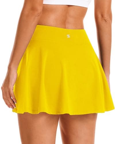 Stelle Women's Tennis Golf Skirts High Waisted with Pockets Inner Shorts for Athletic Skorts Sports Running Pickleball (Yellow,XL) - Thumbnail 4