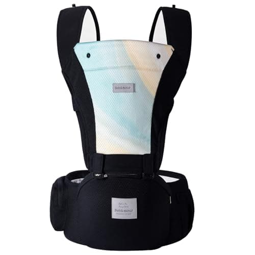 Bebamour Baby Carrier Newborn to Toddler-2 in 1 Hip Seat & Carrier Front and Back Carry with Head Hood & 3 Pieces Teething Pads& Waist Extenders & Storage Bag 0-36 Months (New Black) - Thumbnail 4