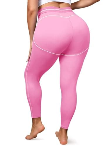 Aoysky Womens Plus Size Buttery Soft Leggings 25'' High Waisted Workout Running Gym Athletic Yoga Pants Pink - Image 1