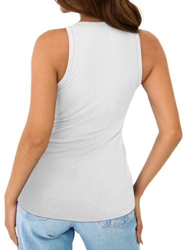 GKBK Womens Sleeveless Tank Top Form Fitting Spaghetti Strap V Neck Ribbed Knit Workout Basic Slim Fit Crop Summer 2025 Camisole Layering Casual Shirts Outfits Clothes White XS - Thumbnail 4