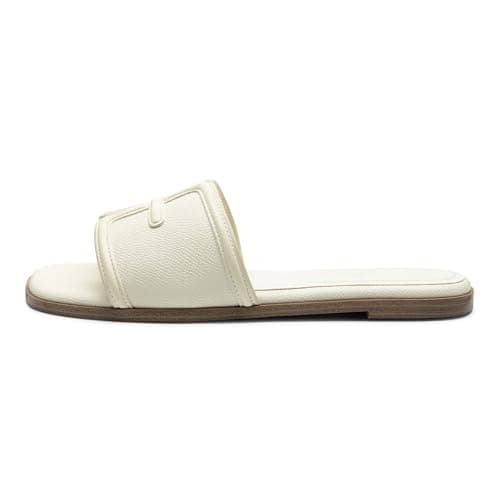 Athlefit Flat Sandals for Women Dressy Square Open Toe Comfortable Slip On Summer Beach Casual Slide Sandals Ivory Size 8.5 - Thumbnail 3