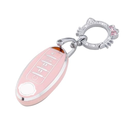 Pangpai Pink Key Fob Cover for Nissan, Soft TPU Key Protection with Keychain Fit for Altima Rogue Sentra Pathfinder Frontier Maxima Titan Murano Kicks Juke Versa Armada GTR 5 Buttons - Image 1
