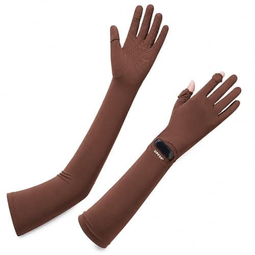 apaepr Ultra Thin Full Finger UV Protection Gloves Driving Gloves Women, Breathable Touchscreen UPF Glove Sun Protection Glove (Brown, One Size) - Image 1