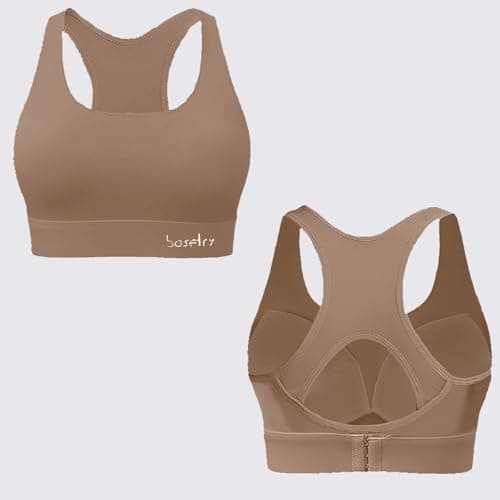BaseTry Adjustable Strap Racerback Sports Bras for Women - Padded Seamless High Support Bra for Workout Gym Yoga Large Bust (US, Alpha, Small, Regular, Regular, Coffee) - Thumbnail 5