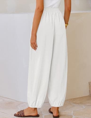 ZESICA Women's High Waisted Wide Leg Palazzo Pants 2026 Summer Lounge Pant Beach Travel Vacation Trousers Outfits White Meidum - Thumbnail 5
