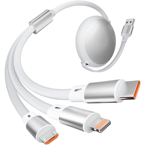 Multi Charging Cable,[1Pack 4Ft] 3 in 1 Retractable Phone Charger Multiple Charger Cord,Retractable Car Charger for All Devices with Light-ning/USB C/Micro USB Port for iPhone 17/16/PS,Tablets,White