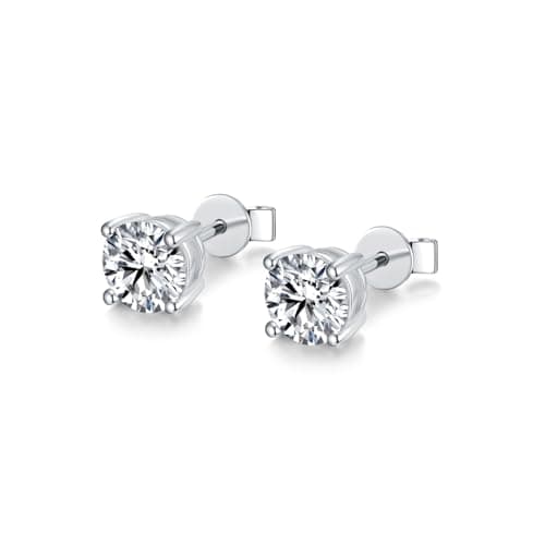 BLINGDIARY Moissanite Stud Earrings, 925 Sterling Silver 18K White Gold Plating Studs for Women Men, Wedding Jewelry Engagement Earrings (Four Prongs, 1cts/pair(5mm each stone)) - Image 1