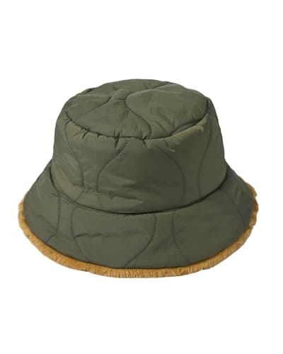 OctMoon Women's Winter Bucket Hat, Fuzzy Lined Nylon Quilted Hat with Metal Detail, Warm Furry Bucket Hat for Cold Weather, Fashion Accessory for Daily & Travel-Olive Green - Image 1