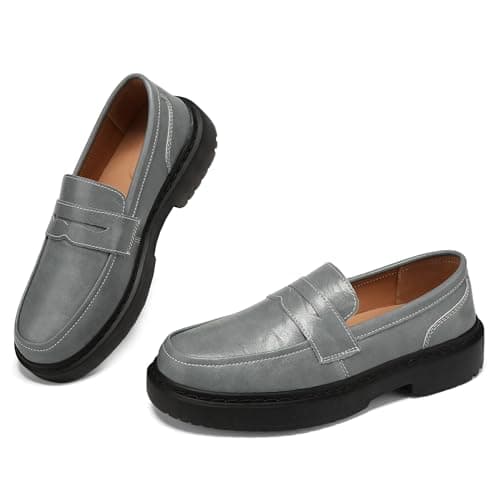BEAUSEEN Women's Penny Loafers Slip On Comfortable & Lightweight Driving Moccasins Casual Office Work Flats Cute Business Dress Shoes, Grey, 6 US - Image 1