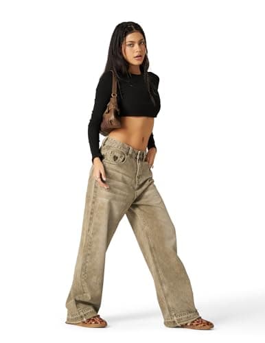 Aelfric Eden Barrel Jeans Retro Loose Jean Pant Casual Wide Leg Baggy Denim Pants Streetwear Brown 30 - Thumbnail 4