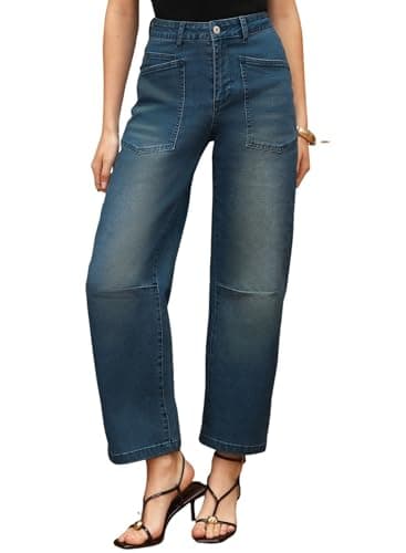 EVALESS Barrel Jeans Women Stretchy High Waisted Loose Baggy Jean Sail Blue Size 16 - Thumbnail 3