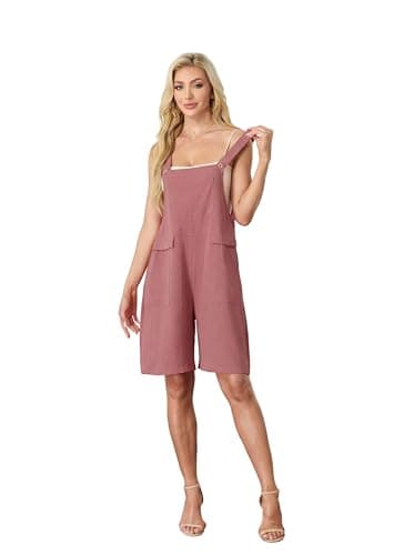 HiMONE Womens Summer Jumpsuit Sleeveless Casual Romper Overalls With Square Neck And Pockets (Rust Red-XL) - Thumbnail 3
