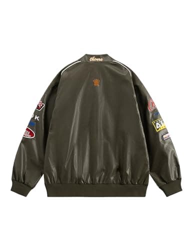 Aelfric Eden Faux Leather Jacket Oversized Racing Motorcycle Jackets Moto Coats Unisex Trendy Streetwear Jacket Green S - Thumbnail 2