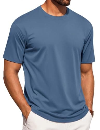 Cotrasen Mens T-Shirts Casual Stylish Cotton T-Shirts Short Sleeve Drop Shoulder Tees Lightweight Cooling Sun Shirts for Men Blue Gray - Image 1
