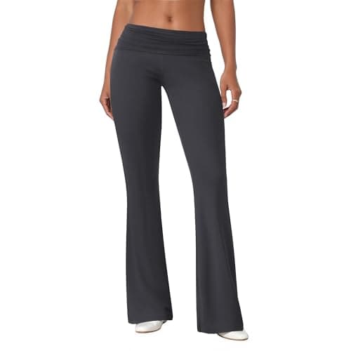 COPYLEAF Flare Leggings for Women Fold Over Yoga Pants Stretch Bell Bottom Y2K Lounge Casual Sweatpants(Dark Grey XL) - Image 1