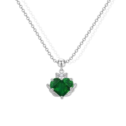 Aohik Elegant Platinum Heart Crystal Pendant Necklace, Cubic Zirconia Charm, Fashion Jewelry for Women,Adjustable Chain (Green)