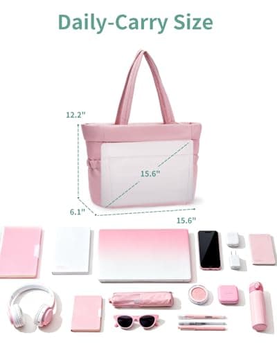WANDF Work Tote Bag for Women, Puffy 15.6 inch Laptop Bag with Cup Holder, Quilted Handbag Travel Gym Bag for Nurse Teacher - Thumbnail 6