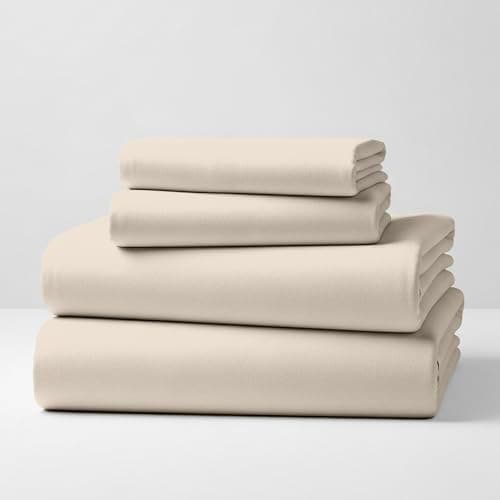 Mellanni Cotton Flannel Sheet Set - Double Brushed for Added Softness & Comfort - Deep Pocket Fitted Sheet up to 16" - 4 Piece Set (Full, Beige) - Image 1