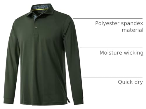M MAELREG Long Sleeve Golf Shirt Men Performance Tennis Athletic Golf Polo Long Sleeve Shirts for Men Olive Green - Thumbnail 4