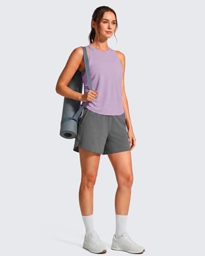 G4Free Athletic Tops for Women with Side Ruched Loose Fit Razor Back Workout Tanks Soft Comfy Muscle Running Top (Light Purple,L) - Thumbnail 6