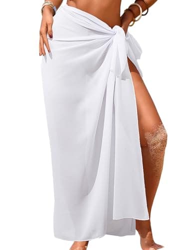 Herseas Women's Beach Cover Up Sheer Sarong High Slit One Size Bathing Suits Coverups 2026 Summer White Chiffon Wraps Tie Side Solid Chic Slimming Cruise Essentials - Image 1