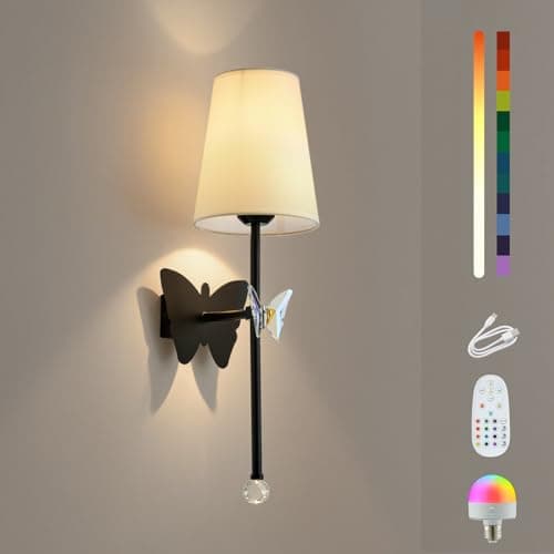 MHSNL Battery Operated Wall Sconces,Rechargeable Wall Lights with Butterfly Crystal Decorative Sconces,Cordless Battery Sconce Indoor Wall Lamps for Bedroom Living Room Hallway Stairs Black 1 Pack - Image 1