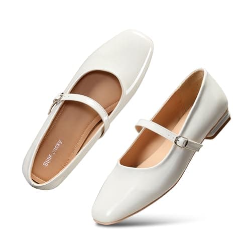 StillFancxy Women's Mary Jane Flats Closed Round Toe Ballet Flat Dressy Comfortable Slip on Shoes White Patent - Thumbnail 6