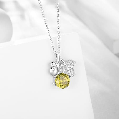 Aurora Tears Birthstone Rose Pendant Necklace - 925 Sterling Silver August Peridot Rose Cut Cubic Zirconia Flower Leaf Necklace Anniversary Birthday Jewelry Gift for Women Wife Mom Daughter DP0389A - Thumbnail 2