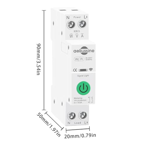 WiFi Smart Switch, 1-63A Adjustable WiFi Circuit Breaker, Smart Life/Tuya APP Remote Control Monitor Voltage Power Energy Usage, Compatible with Alexa Google Home, DIN Rail Mountable - Thumbnail 2