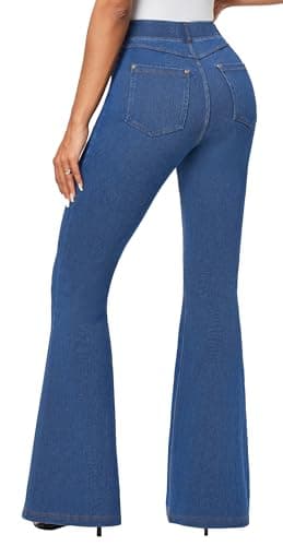 IUGA Bell Bottom Jeans for Women High Waist Stretchy Pull On Bootcut Sweatpant Jeans Flare Leggings Tummy Control Flare Pants(29" Inseam, Light Blue, Small) - Thumbnail 2