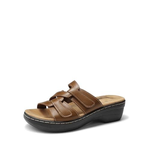 DREAM PAIRS Women Arch Support Slide Sandals Adjustable Straps Slip On Wedge Sandals Casual Comfort Lightweight Flat Slides,Size 7.5,Brown,DWUMSS2530 - Image 1