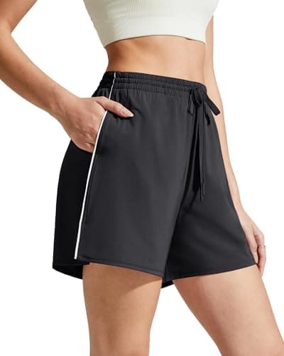 G4Free Running Shorts for Women Lightweight Flowy Shorts with Comfy Liner for Workout Athletic Gym (Black/White,XL)