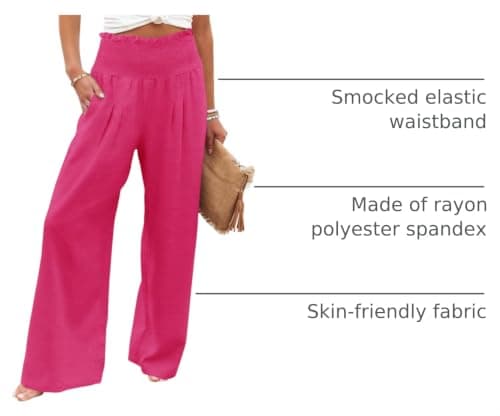 GEMLON Womens Wide Leg Pants High Waisted Palazzo Pants Summer Flowy Lounge Trousers Pants with Pockets Rosy Red 2XL - Thumbnail 4