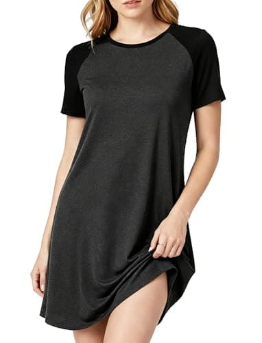 PATPAT Nightgowns for Women Viscose from Bamboo Sleep Shirts Short Sleeve Nightshirt Casual Sleeping Soft Pajama Dress Dark Gray, M - Image 1