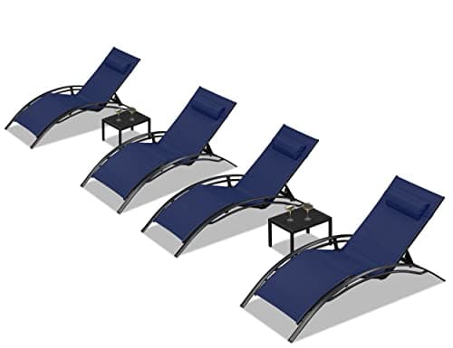 PURPLE LEAF Patio Oversized Chaise Lounge Chair Set with 2 Side Table Pool Outside Adjustable Recliner Chairs for Beach Outdoor Sunbathing Tanning Poolside Loungers Chair - Thumbnail 3