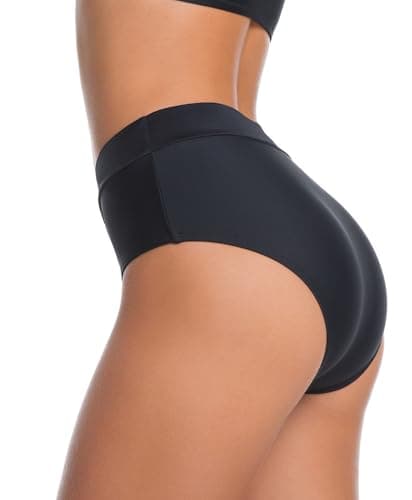 COCOPEAR V Cut Mid Rise Bikini Bottoms for Women Cross Front Bathing Suit Bottoms for Women Black S - Thumbnail 4