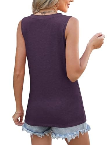 Womens Tank Tops Loose Fit V Neck Tank Tops for Women Summer Casual Sleeveless Shirts Purple S - Thumbnail 4