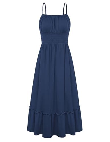 GRACE KARIN Women's Summer Maxi Dress 2026,Smocked Ruched Bust Sundress with Adjustable Straps & Pockets Navy Blue M - Image 1