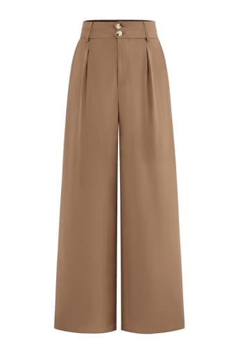 CFLONGE Women Wide Leg Dress Pants High Waist Work Trousers Button Pleated Slacks Palazzo Pants Business Casual Outfits(Khaki,XX-Large) - Image 1