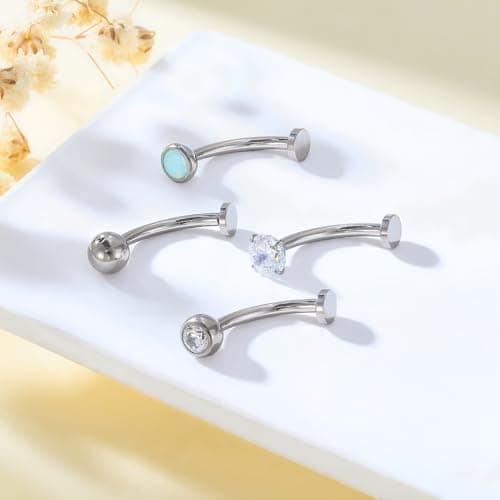 Gnbaoya 4 Pcs 14G Titanium Floating Belly Button Rings for Women Hypoallergenic Flat Back Belly Button Ring 8mm/10mm/12mm/14mm Internally Threaded CZ Opal Navel Rings Piercing Jewelry (Silver, 12mm) - Thumbnail 4