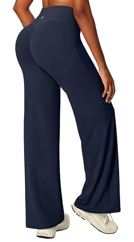 Wide Leg Yoga Pants for Women Butt Lifting Straight Leg Leggings High Waist Tummy Control No Front Seam Workout Sweatpants Blue - Image 1
