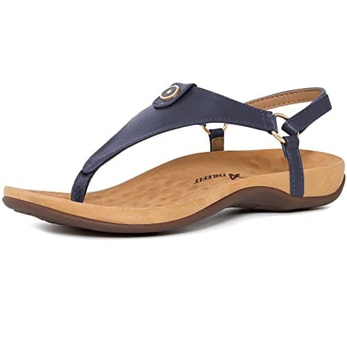 Athlefit Women's Comfortable Orthopedic Sandals Thong Dressy T-Strap Orthotic Casual Summer Arch Support Navy Sandals size 5.5 - Image 1
