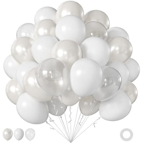 60Pcs Pearl White Balloons, 12Inch Double Stuffed Pearl White Clear Balloons for Baby Shower Wedding Bridal Shower Engagement Anniversary Baptism Birthday Party Decorations - Image 1