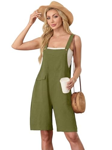 HiMONE Womens Summer Shorts Jumpsuits For Women Adjustable Loose Romper With Pockets (Army Green-L) - Thumbnail 6