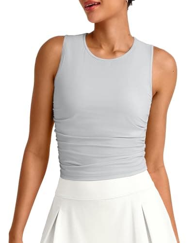 G4Free Women's Workout Tank Tops Sleeveless Athletic Shirts Stretch Fitness High Neck Crop Top for Gym Running Yoga (Gray,XL) - Image 1