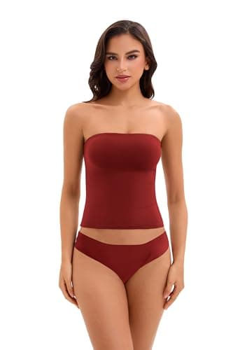 FLYSHEWIN Tube Top Women Y2K Non See Through Double Lined Basic Summer Festival Sexy Going Out Casual Sleeveless Tank Top Wine - Thumbnail 5