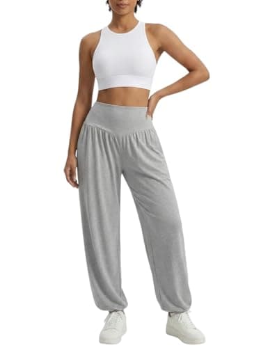 gaimoliso Womens Baggy Wide Leg Pants Plus Size Casual Loose Elastic Waisted Comfy Harem Pants with Pockets Grey - Image 1