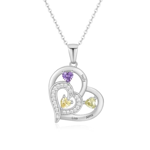 Zoesky Personalized Name Necklace with Birthstone, Sliver Tone 5A Cubic Zirconia Necklace for Women Custom Birthstone Necklace for Mother Daughter Jewelry for Christmas Birthday Mother Day Gift (3 Birthstones) - Image 1