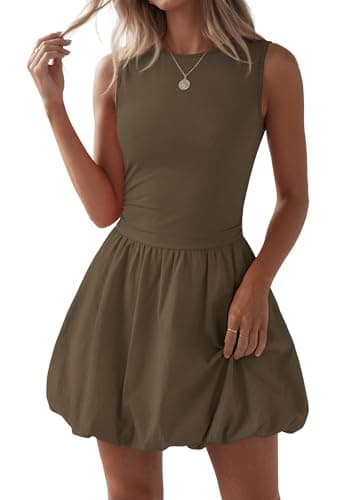 KIRUNDO Summer Bubble Dress for Women 2026 Casual Mini Spring Bodycon Cocktail Dresses Sleeveless Drop Waist Sundress Beach(Dark Khaki, Medium) - Image 1